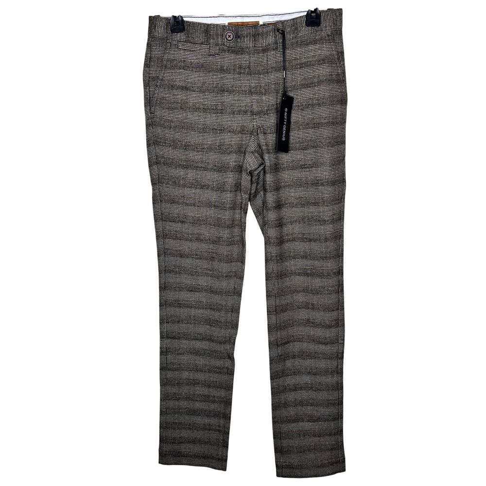 Nifty Genius Thomas Pants 28 Brushed Twill Plaid Herringbone Preppy Brown New
